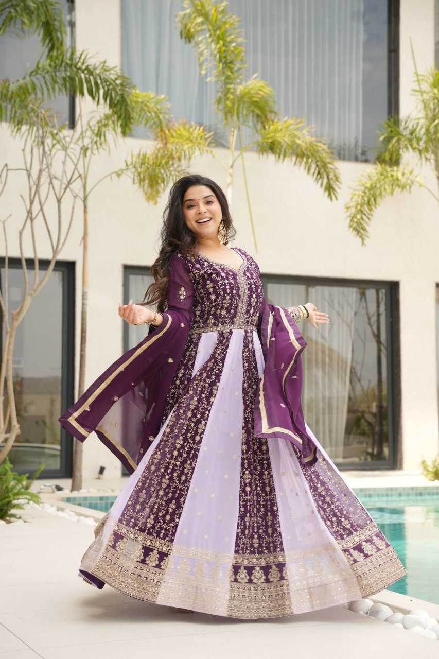 Faux Blooming Gown With Dupatta Sequin Gowns - MYLUXURY LANE ENTERPRISE